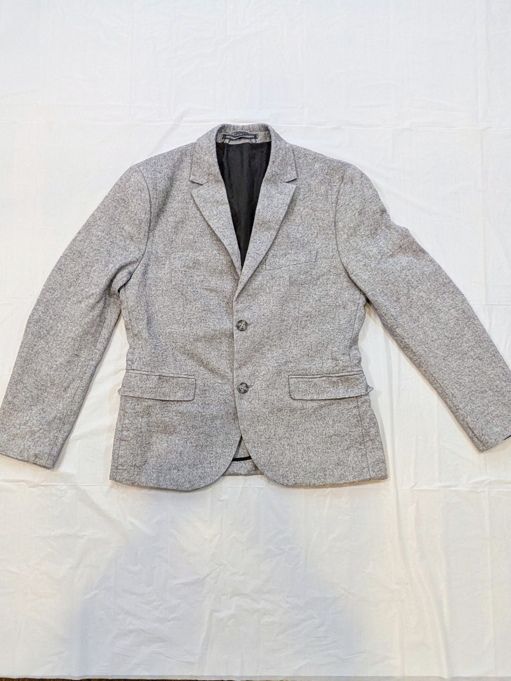 H&M Mens Gray Textured Tweed Blazer 38R Slim Fit Brown Elbow Patches Sport Coat